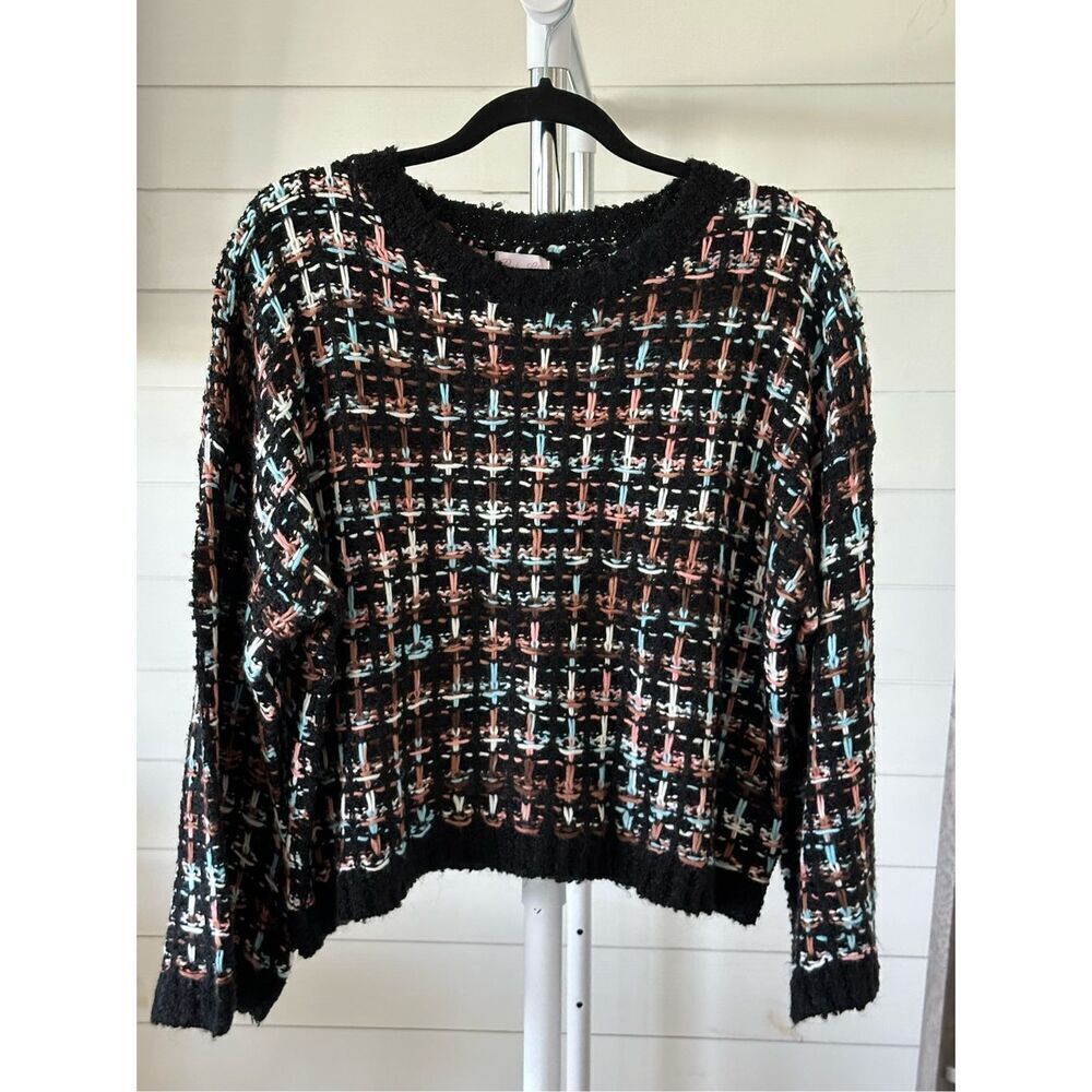 Cross knit chunky cozy sweater Womens small multicolored Fall Preppy‎